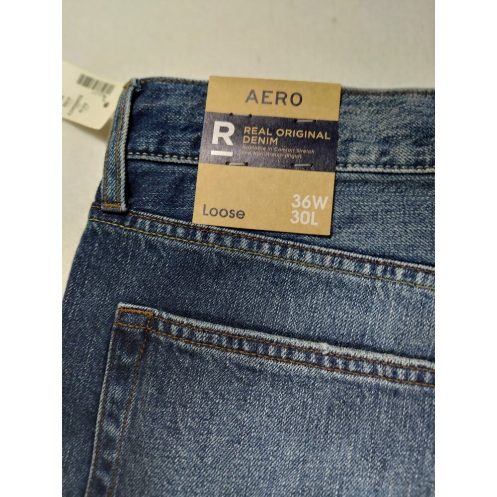 Aeropostale Mens Original Loose Jeans 36/30 Blue Distressed Dark Denim NWT